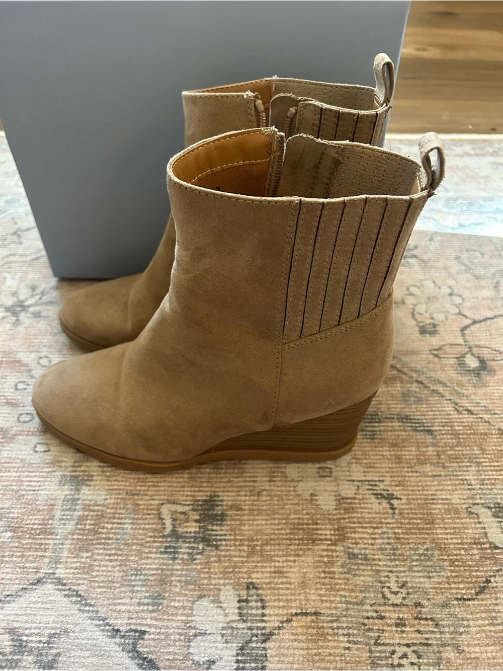 Suede Ankle Boots in Light Brown - Women's Chelsea Style - Picture 2 of 3